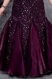 Wine Sequin Embellished Party Wear Gown for Girls