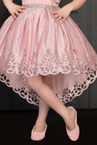Girls Pink 3D Floral Cutwork High-Low Party Wear Frock