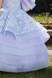 Sky Blue Floral Embellished With Pearl Work Party Wear Gown For Girls