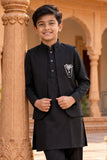Boys Black Kurta Pajama Set with Nehru Jacket