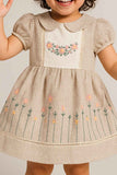 Beige Embroidered Cotton Frock for Girls