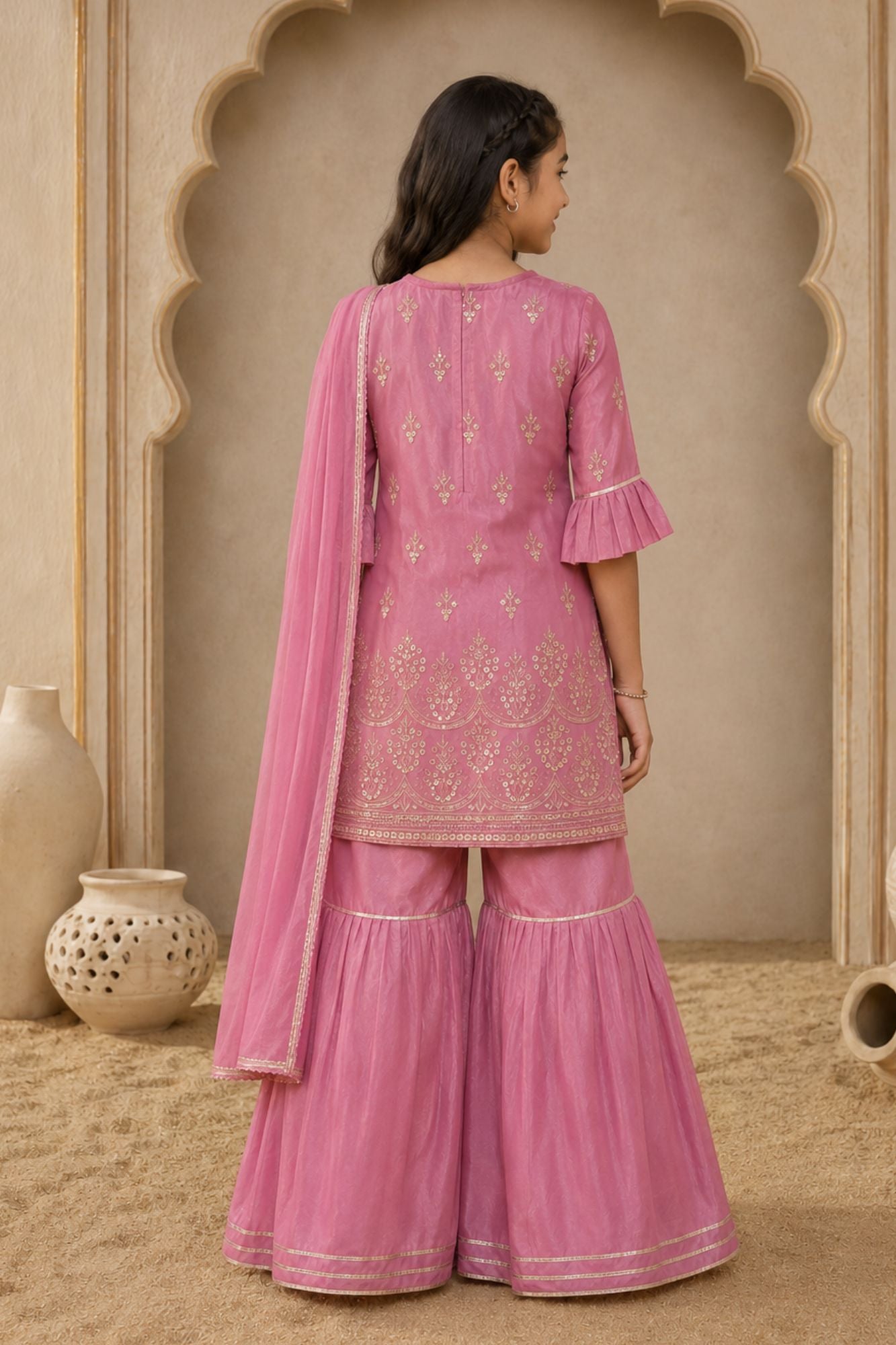 Lavender Paisley-Inspired Floral  Embroidered Sharara Set with Dupatta