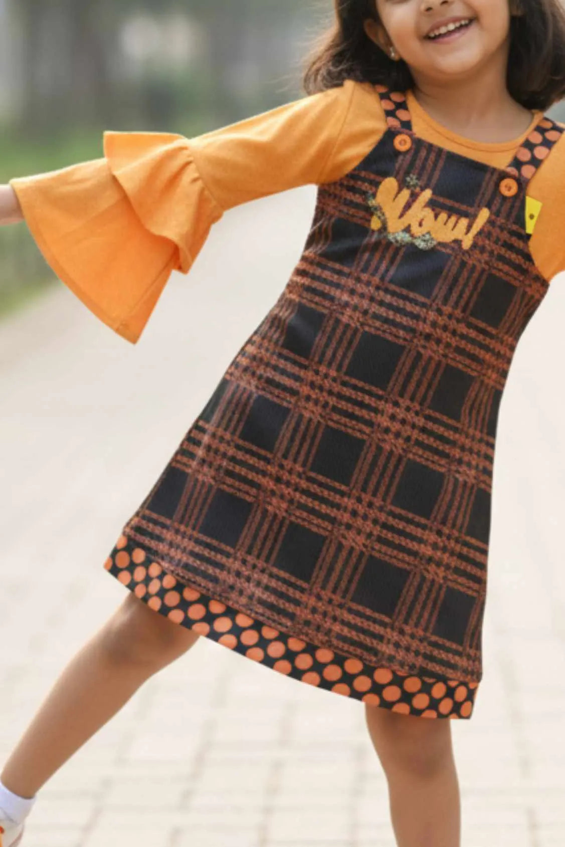 Mustard Checkered Dress For Girls