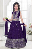 Royal Purple Embroidered Lehenga Choli Set with Dupatta For Girls