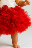 Red Floral Ruffle Party Frock For Girls