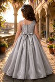 Grey One-Shoulder Embroidered Party Wear Gown for Girls