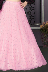 Wine And Pink Embellished With Floral And Pearl Lehenga Choli Set For Girls