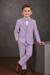 Boys Lavender Embellished Coat Suit With Waistcoat And Bow Tie