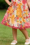 Multicolor Floral Dress with Sequin Bodice & Ruffle Sleeves For Girls