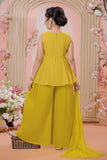 Yellow Sequins And Zari Embroidered Peplum Kurti With Palazzo Set for Girls