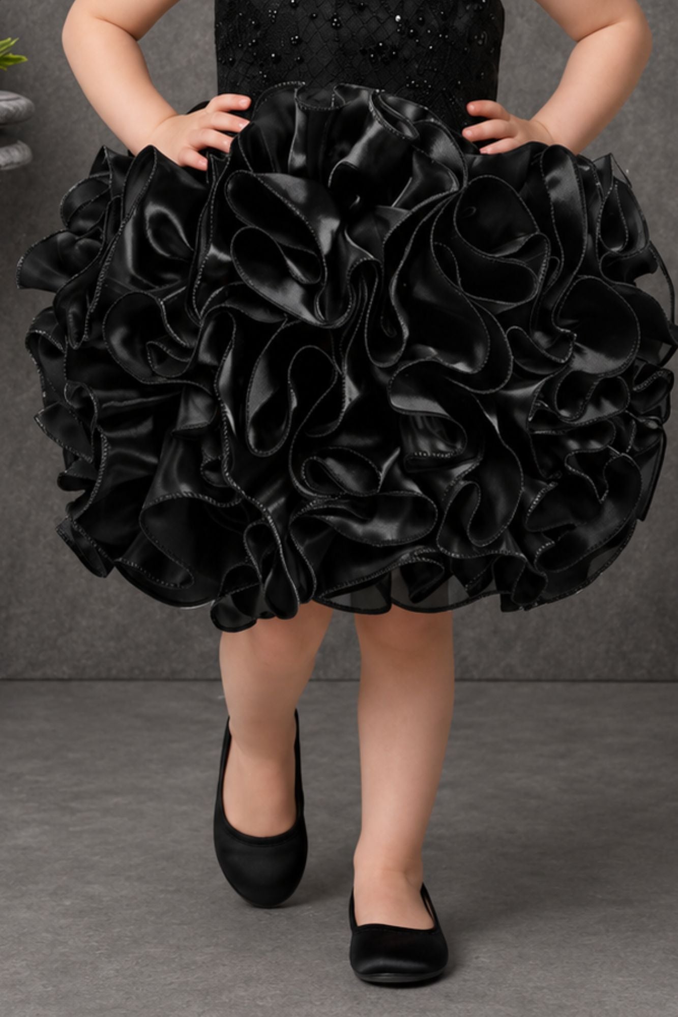 Black One-Shoulder Ruffle Party Wear Frock