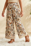 Off White Crochet Top with Beige Floral Printed Wide-Leg Culottes Co-Ord Set for Girls