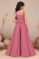 Girls Dusty Rose Embroidered Palazzo Set With Dupatta