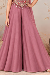 Girls Dusty Rose Embroidered Palazzo Set With Dupatta