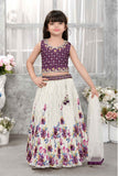 Purple And White Floral Printed Lehenga Choli Set With Sequins Work For Girls