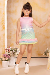 Designer Multicolor Sequins Work Party Wear Rainbow Dress For Girls