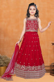 Red Embroidered Lehenga Choli with Dupatta For Girls