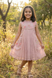 Dusty Pink Floral Embroidered Frock For Girls