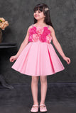Light Pink Floral Appliqué Party Wear Frock with Pleated Skirt For Girls