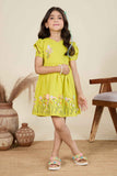 Mustard Cotton Frock With Elegant Floral Embroidery For Girls