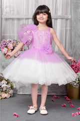 Lavender Ombre Layered Party Wear Frock With 3D Floral Embellished For Girls