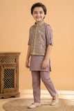 Onion Pink Embroidered Kurta Set with Nehru Jacket For Boys