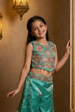 Sea Green Sequins Work With Thread Embroidery For Palazzo Set For Girls