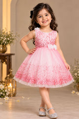 Gajri Pink Sequin Party Wear Frock with Bow For Girls