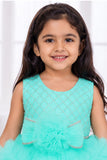 Aqua Blue Embellished Tulle Party Wear Frock for Girls