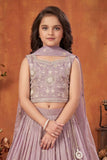Lavender Embroidered Lehenga Choli Set For Girls With Dupatta