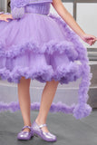 Lavender Layered Ruffle Party Frock With Tailbacl For Girls