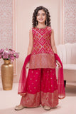 Rani Pink And Gold Printed Kurti And Palazzo Set for Girls