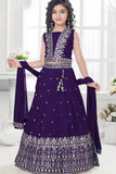 Royal Purple Embroidered Lehenga Choli Set with Dupatta For Girls