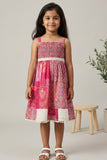 Girls Pink Patchwork Print Frock with Smocked Bodice