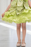 Light Green Embellished Glitter Bow Party Dress for Girls