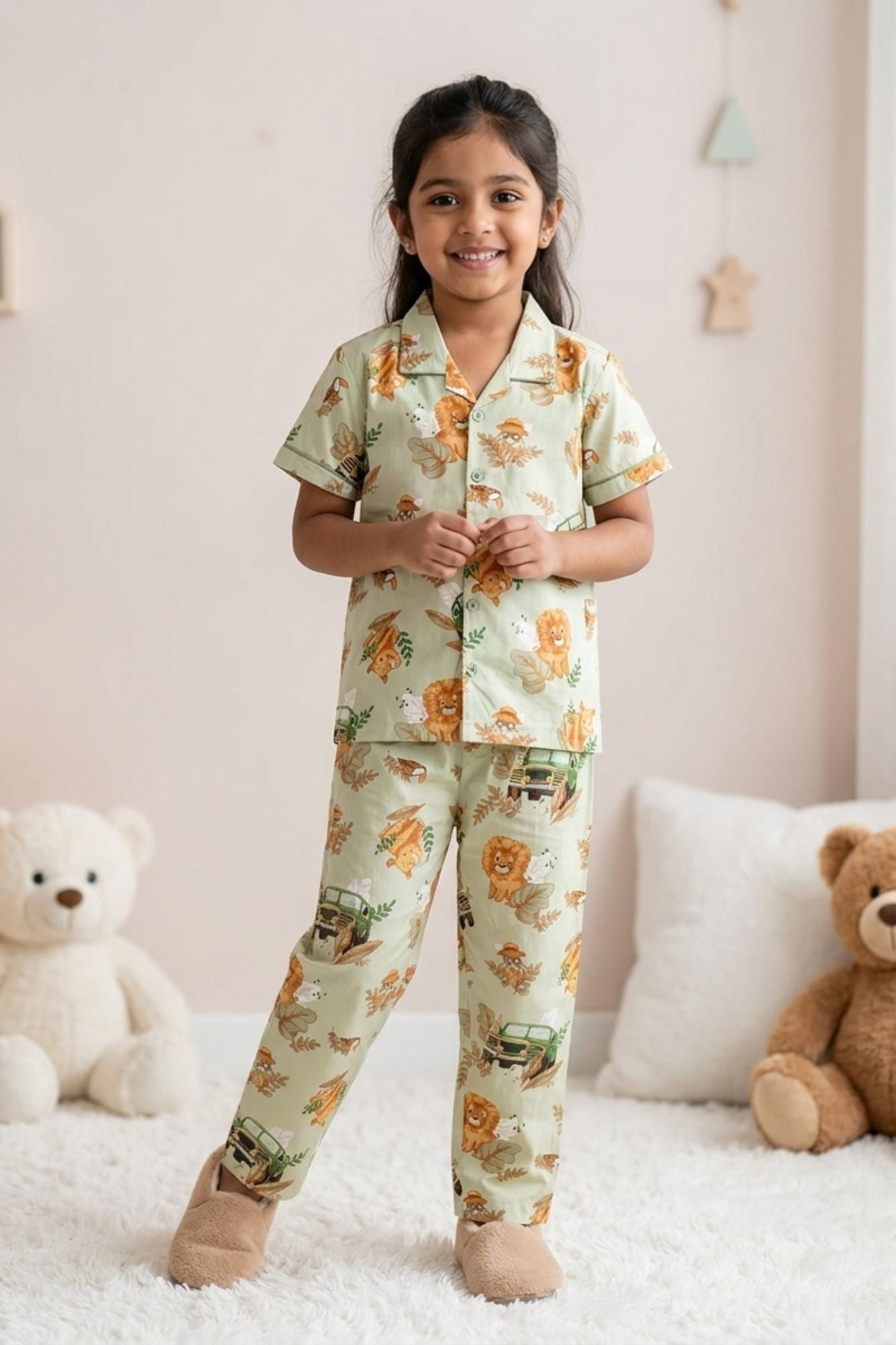 Girls Mint Green Jungle Print  Night Suit Set