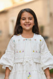 White Tiered Dress with Pastel Embroidered Jacket For Girls