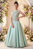 Sky Blue Sequin Embellished Gown For Girls