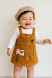 Mustard Corduroy Dungaree With White T-Shirt Set For Girls