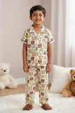 Boys Beige Cartoon Bear Print Night Suit Set