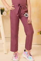 Dusky Pink Floral Printed Top And Pant Set For Girls