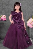 Wine Floral Applique Party Wear Gown for Girls