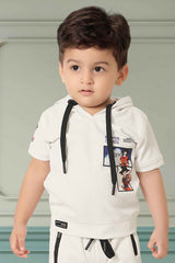 Stylish White T Shirt With Shorts Set For Boys