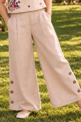 Girls Beige Floral Embroidered Co-ordSet