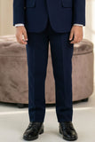 Navy Blue Embroidered 5-Piece Suit Set With Brooch For Boys