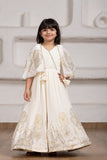 Cream Floral Embroidered Cape Gown for Girls