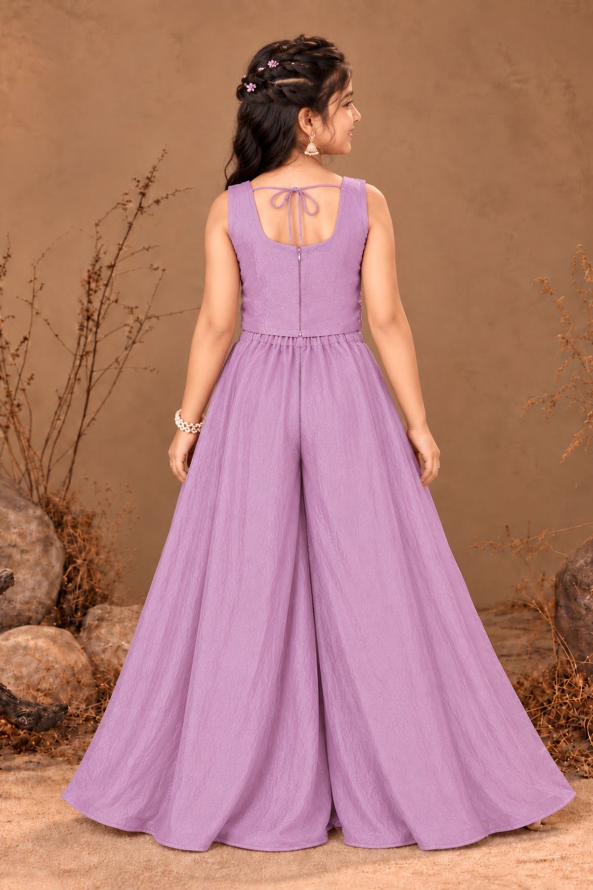 Girls Lavender Embroidered Palazzo Set With Dupatta