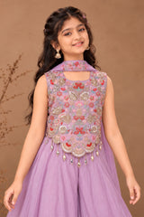 Girls Lavender Embroidered Palazzo Set With Dupatta