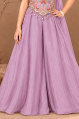 Girls Lavender Embroidered Palazzo Set With Dupatta