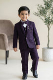 Wine Embroidered 5-Piece Suit Set With Brooch For Boys